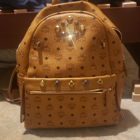 MCM Cognac Studded Backpack